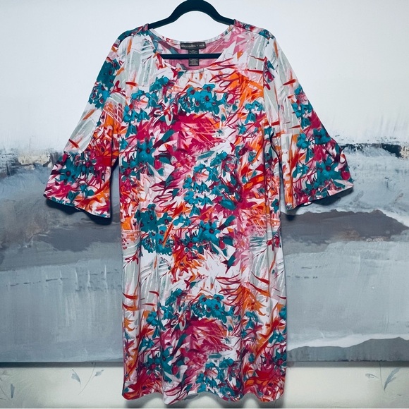Alexandra + Oak Womens Plus Sz XXL Abstract Tropical Floral Shift Dress Colorful - Picture 1 of 14